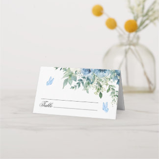 Tarjeta De Asiento Dusty Blue Flowers Wedding 