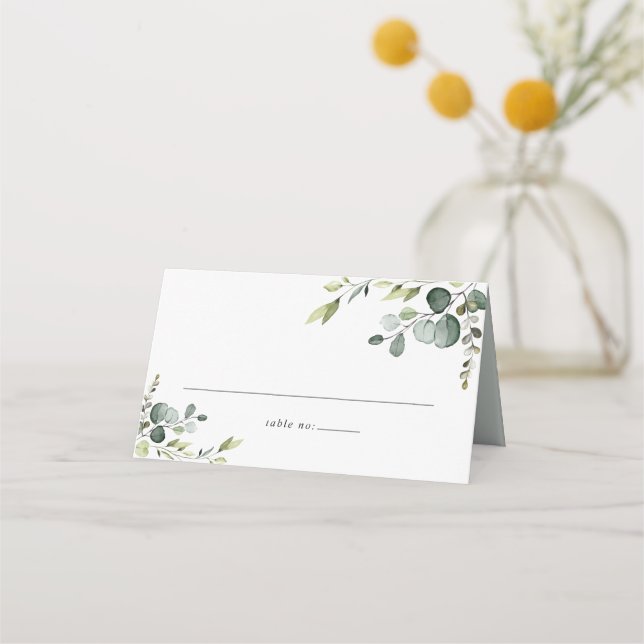 Tarjeta De Asiento Dusty Blue Greenery Boda Folclore Place Card (Anverso)