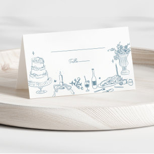 Tarjeta De Asiento Dusty Blue Hand Drake Whimsical Boda Gracias