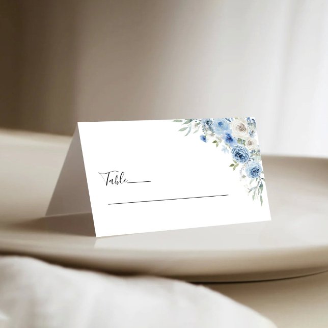 Tarjeta De Asiento Dusty Blue Ivory Wedding Cartas de lugares doblado (Subido por el creador)