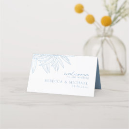 Tarjeta De Asiento Dusty Blue Mano Simple Dibujada Botánicamente Dobl