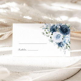 Tarjeta De Asiento Dusty Blue Navy Floral Watercolor Wedding Name