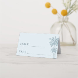 Tarjeta De Asiento Dusty Blue Palm Tree Boho Beach Wedding Table