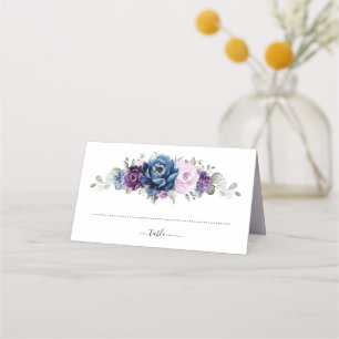Tarjeta De Asiento Dusty Blue Purple Navy Lilac Blooms Boda