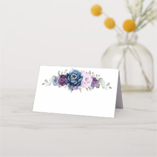 Tarjeta De Asiento Dusty Blue Purple Navy Lilac Blooms Boda