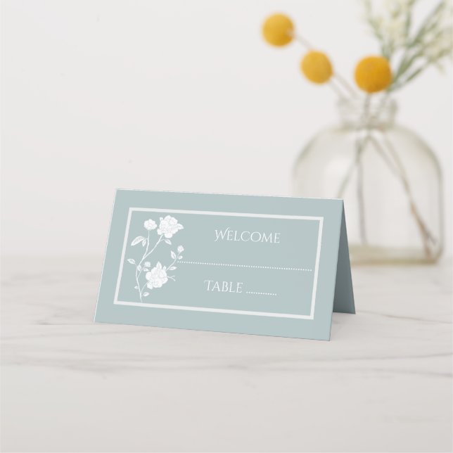 Tarjeta De Asiento Dusty Blue Rose Reception Place Card (Anverso)