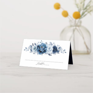 Tarjeta De Asiento Dusty Blue Slate Navy Boda Botánico Floral
