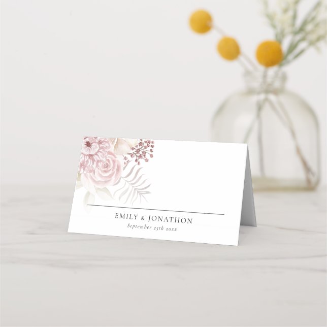 Tarjeta De Asiento Dusty Pink Florals Nombres Fecha Boda de bienvenid (Anverso)
