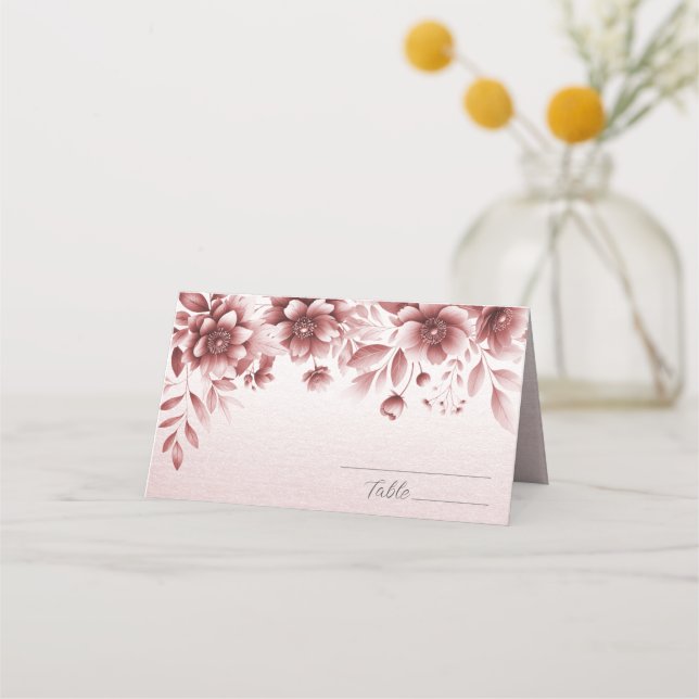Tarjeta De Asiento Dusty Rosa Floral Place Card (Anverso)