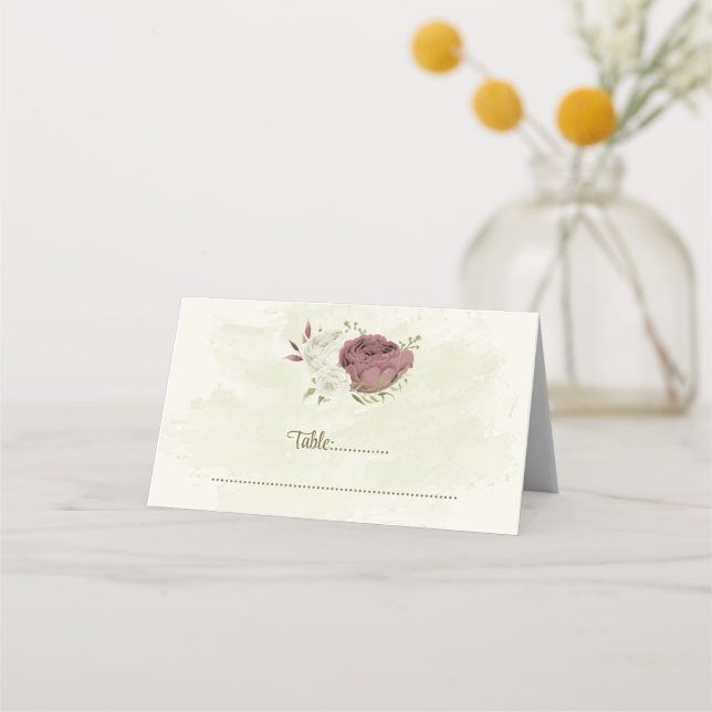 Tarjeta De Asiento dusty rose white flowers botanical wedding (Anverso)