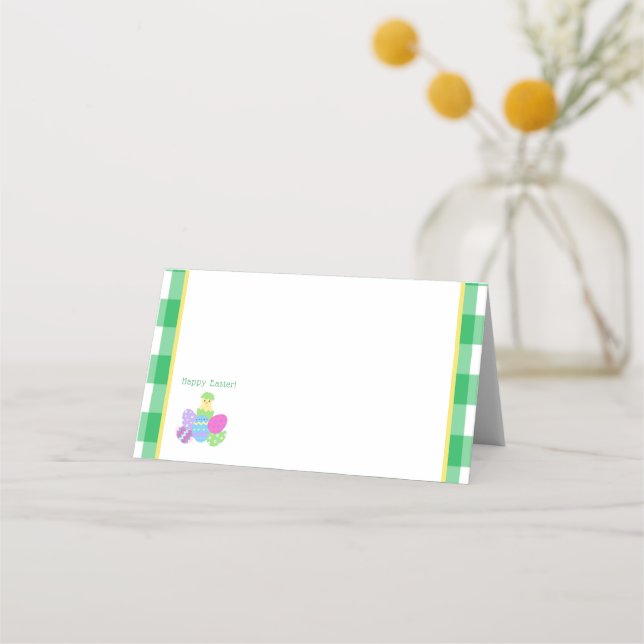 Tarjeta De Asiento EASTER Chick Eggs and bold green check  (Anverso)
