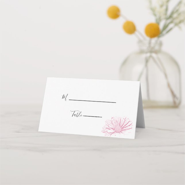 Tarjeta De Asiento Efecto margarita rosado Boda floral (Anverso)