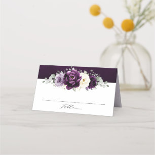 Tarjeta De Asiento Eggplant Purple Plum Marfil White Floral Boda Pl