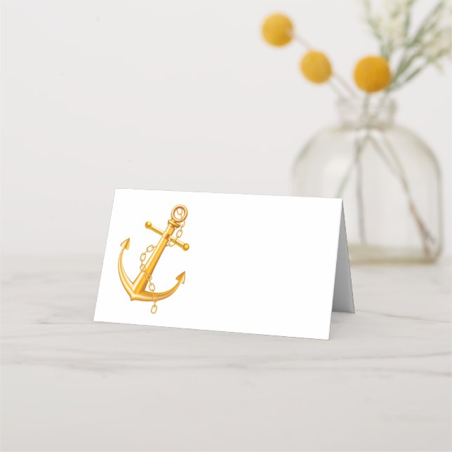 Tarjeta De Asiento El Ancla Náutico Boda Playa de Oro Verano Elegante (Anverso)