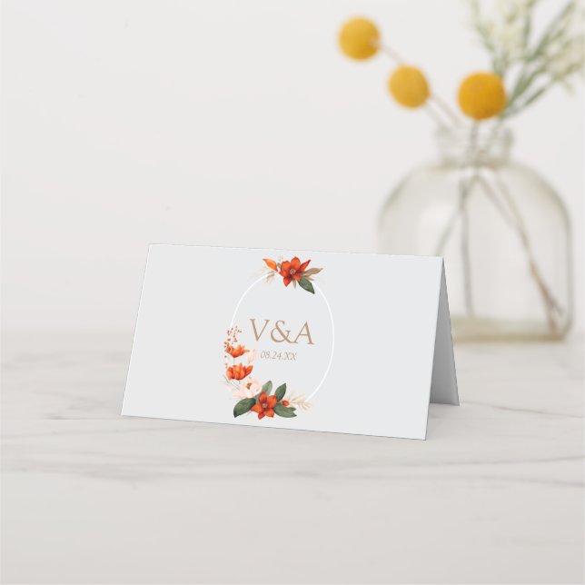 Tarjeta De Asiento El bouquet de Boho con flores de fuego (Reverso)