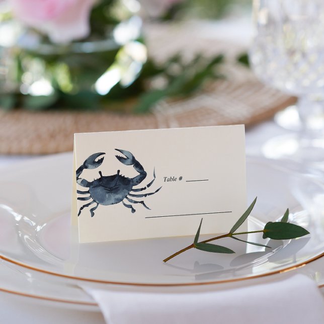Tarjeta De Asiento El cangrejo azul | Lugar de mesa de Boda náutico (Subido por el creador)