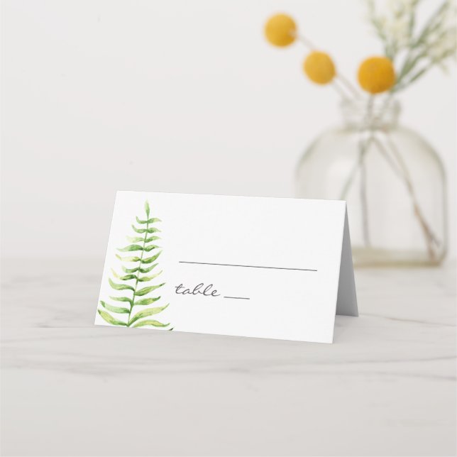 Tarjeta De Asiento El helecho verde acuarela. Boda botánico de Woodla (Anverso)