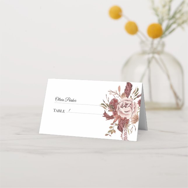 Tarjeta De Asiento El otoño rústico florece la acuarela (Anverso)