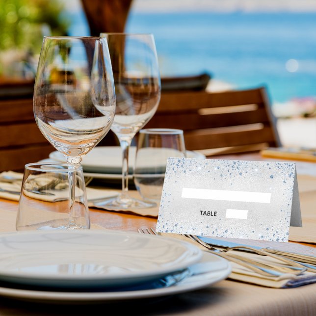 Tarjeta De Asiento El purpurina azul plateado del bautismo despierta  (Subido por el creador)