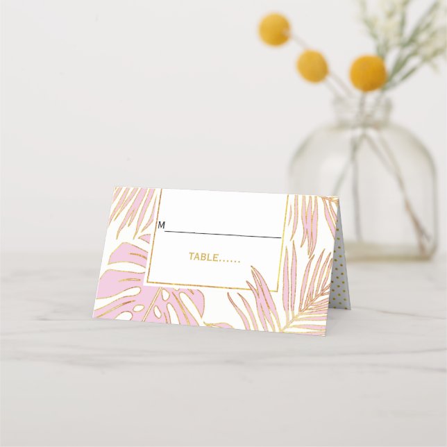 Tarjeta De Asiento El rosa tropical deja acompañamiento plegado boda  (Anverso)