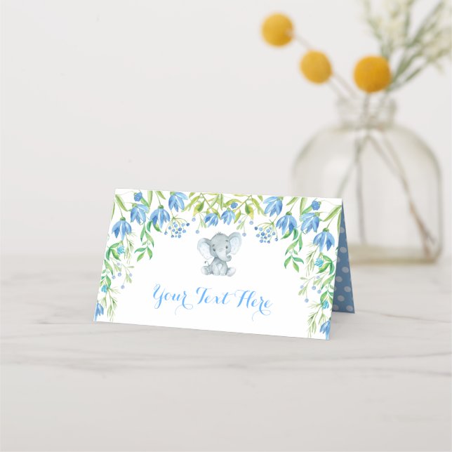Tarjeta De Asiento Elefante Floral Azul Baby Shower Primer cumpleaños (Anverso)