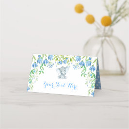 Tarjeta De Asiento Elefante Floral Azul Baby Shower Primer cumpleaños
