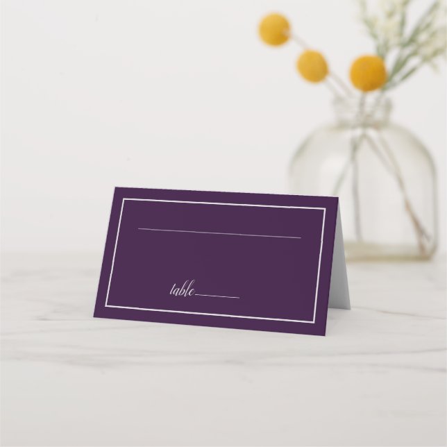Tarjeta De Asiento Elegancia Boda morado y plateado (Anverso)