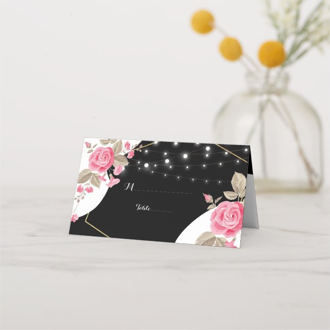 Tarjeta De Asiento Elegancia moderna Luz de cadena floral rosa (Anverso)