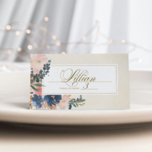 Tarjeta De Asiento Elegancia salvaje Boda Naval Rubor & Gold