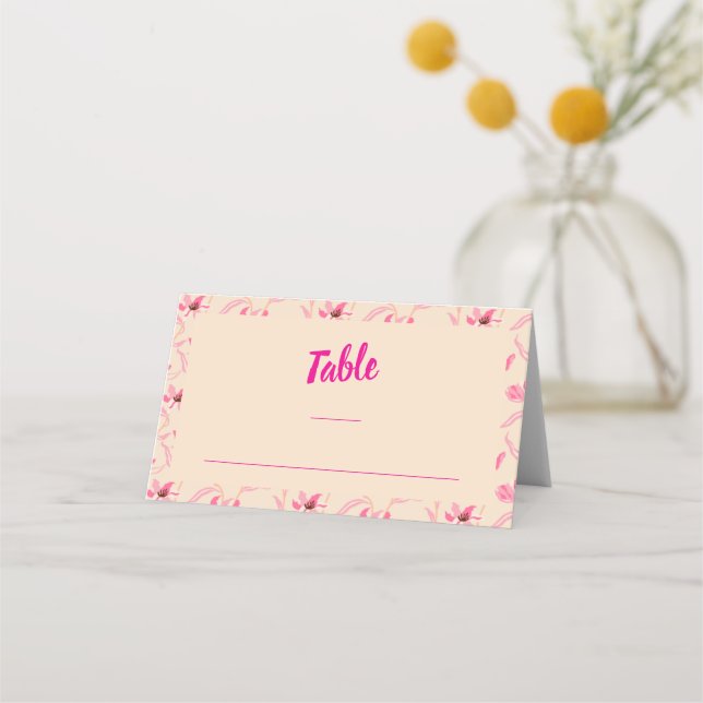 Tarjeta De Asiento Elegant Beige & Blush Pink Floral Wedding (Anverso)