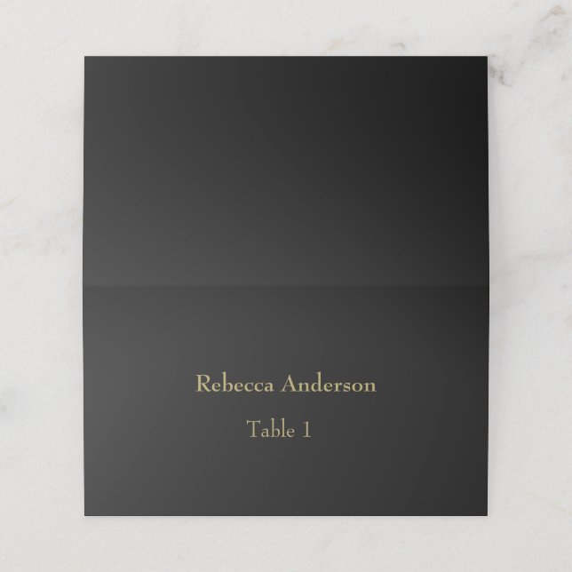 Tarjeta De Asiento Elegant Black & Gold Place card (Exterior desplegado)