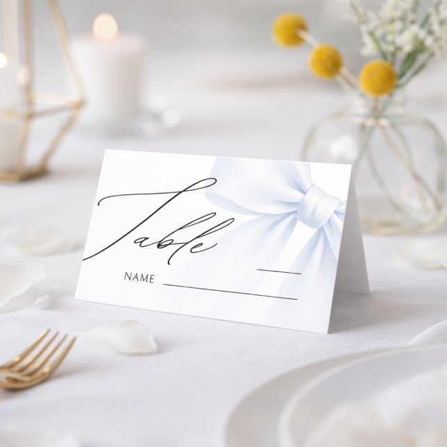 Tarjeta De Asiento Elegant Blue Bow Modern Wedding Table Number Place (Subido por el creador)