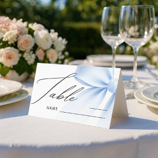 Tarjeta De Asiento Elegant Blue Bow Modern Wedding Table Number Place