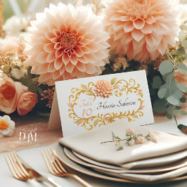 Tarjeta De Asiento Elegant Blush Dahlias Golden Script Wedding