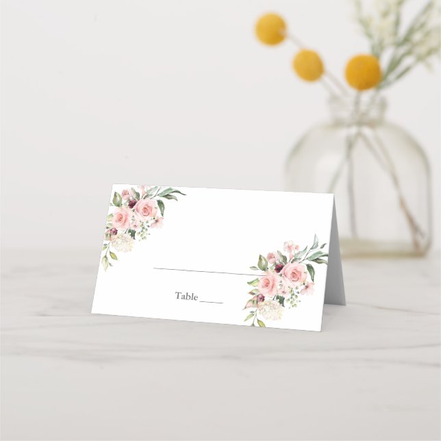 Tarjeta De Asiento Elegant Blush Floral Wedding Place Cards (Anverso)