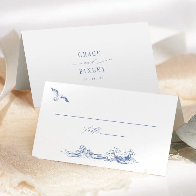 Tarjeta De Asiento Elegant Coastal Chic Blue Wedding (Subido por el creador)
