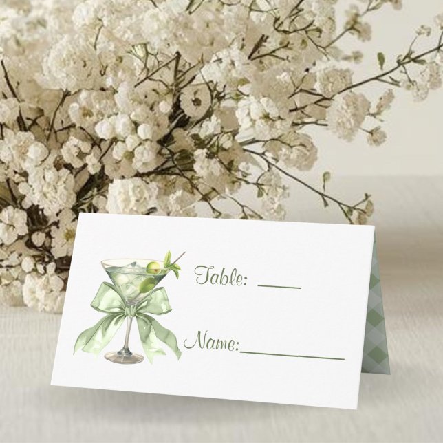Tarjeta De Asiento Elegant Coquette Martini Sage Green Baby Shower  (A tini One Coquette Martini Sage Green Baby Shower Place card)