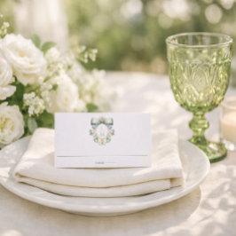 Tarjeta De Asiento Elegant Crest w/ Sage Green Bow | Monogram Wedding