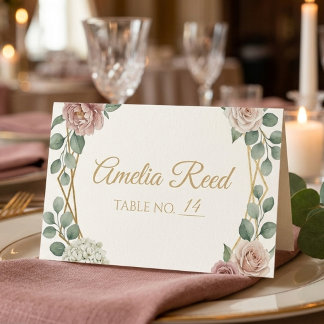 Tarjeta De Asiento Elegant Dusty Rose Geometric Floral Watercolor 