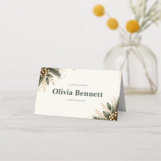 Tarjeta De Asiento Elegant Evergreen Gold Christmas Place Card