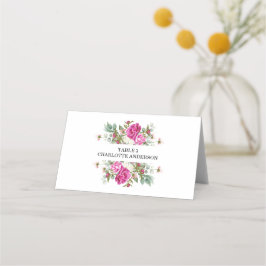 Tarjeta De Asiento Elegant Floral Pink Peony Monogram Wedding