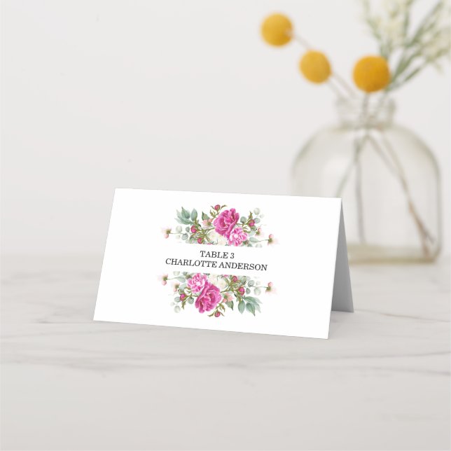 Tarjeta De Asiento Elegant Floral Pink Peony Monogram Wedding (Anverso)