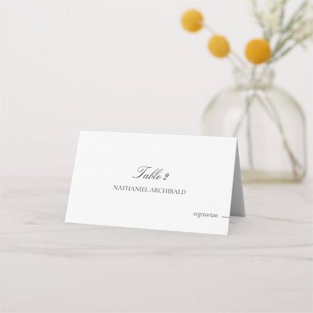 Tarjeta De Asiento Elegant & Minimalist with Meal Choice Wedding (Anverso)