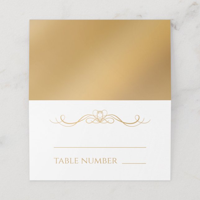 Tarjeta De Asiento Elegant Modern Gold Gradient Wedding Name & Table (Exterior desplegado)