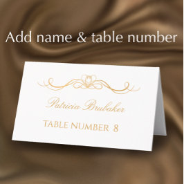 Tarjeta De Asiento Elegant Modern Gold & White Wedding Name & Table