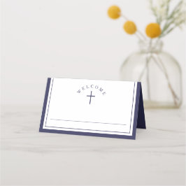 Tarjeta De Asiento Elegant Navy Blue Boy First Communion