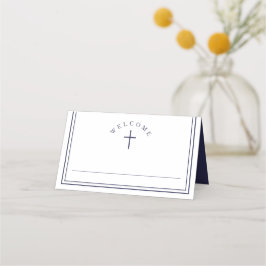 Tarjeta De Asiento Elegant Navy Blue Boy First Communion
