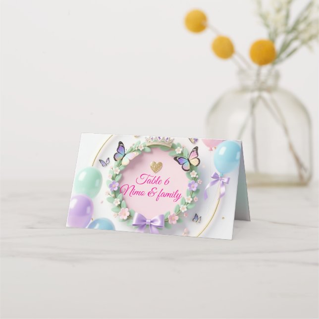 Tarjeta De Asiento Elegant Pastel Quinceañera Place Cards (Anverso)