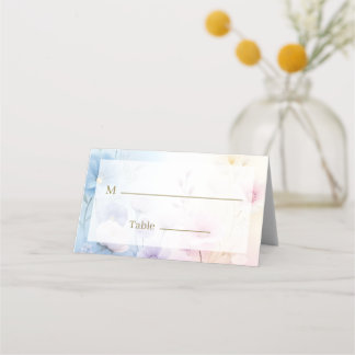 Tarjeta De Asiento Elegant Pink Blue Watercolor Soft Floral Fine Art