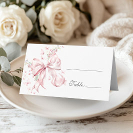 Tarjeta De Asiento Elegant Pink Bow Pearls Floral Table